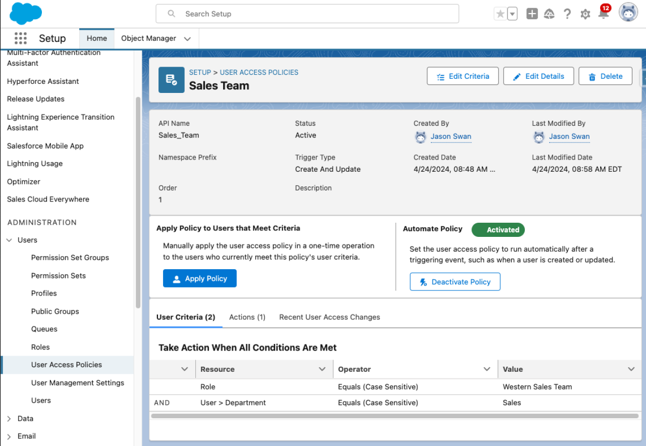 salesforce summer 24 user access policy setup.
