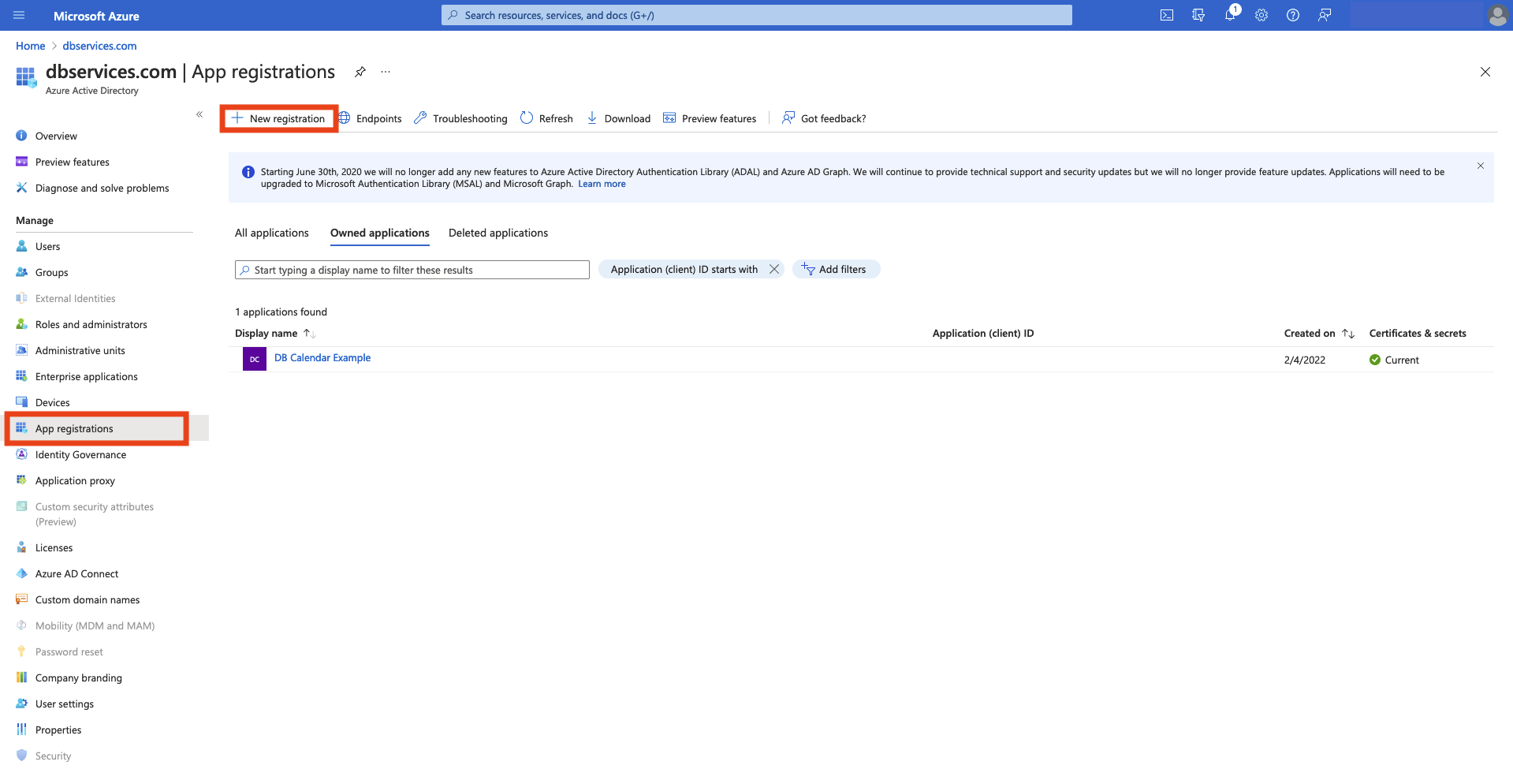 Microsoft azure portal app registrations