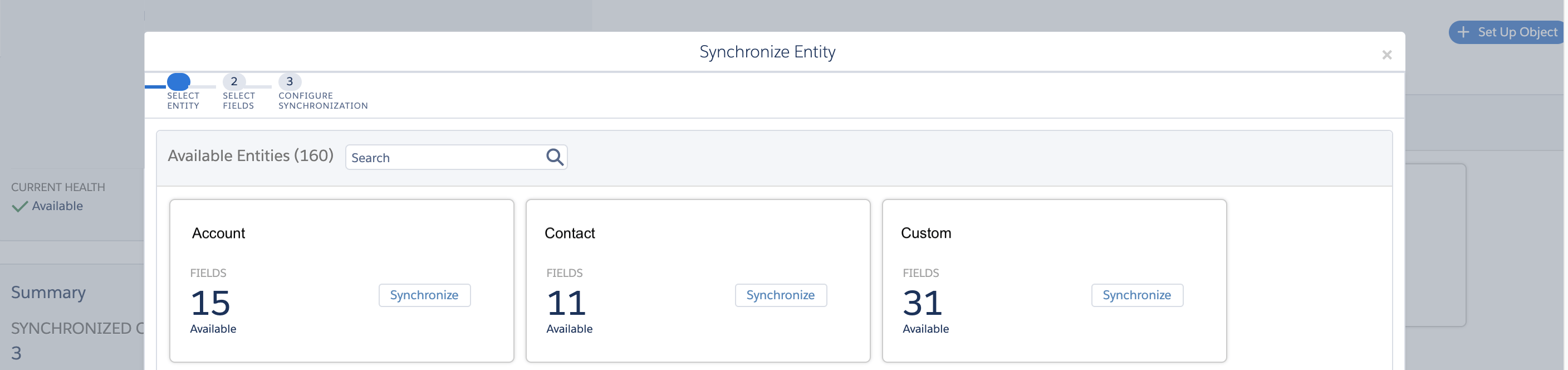 Selecting Objects to Set As Synchronized Data Sources