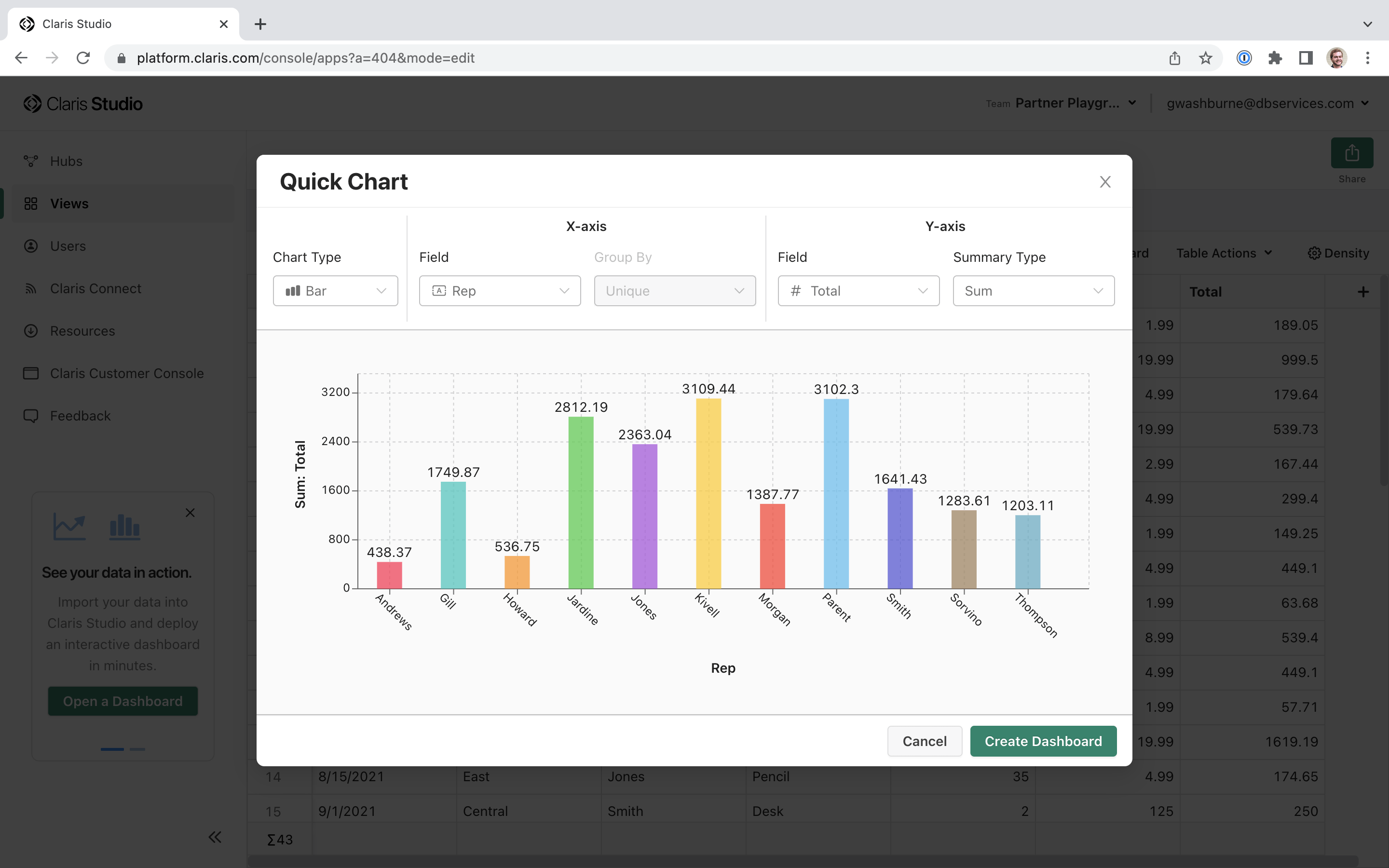 Creating a Claris Studio Dashboard with an Initial Chart