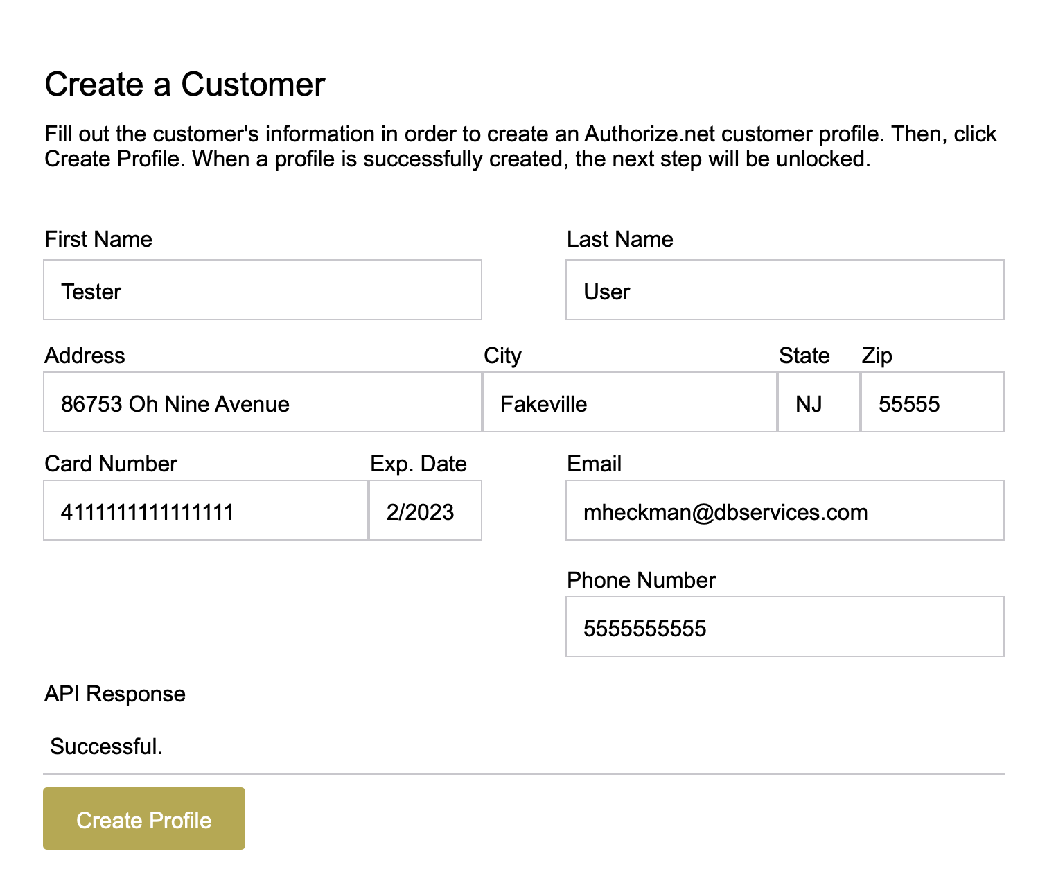 The screen for setting up a customer. Here, we have information about the customer, like their name, address, card information, and so on. At the bottom is a button to select