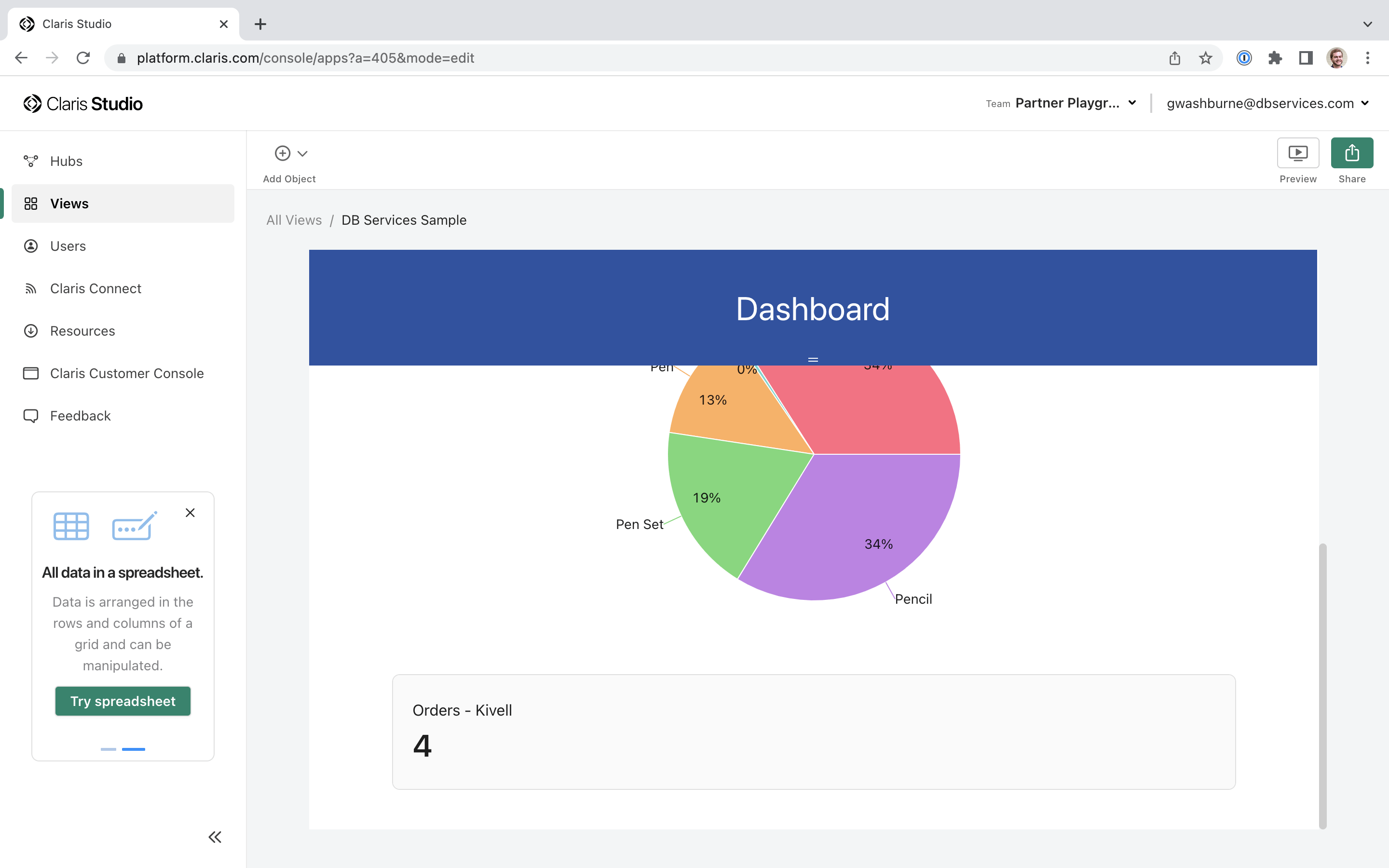 A Filtered and Titled Clairs Studio Dashboard Summary