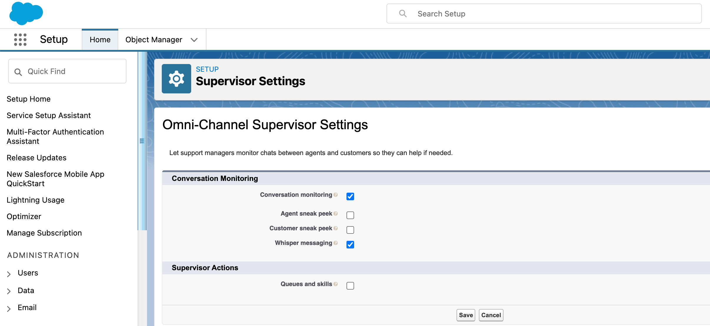 Omni-Channel Supervisor Settings