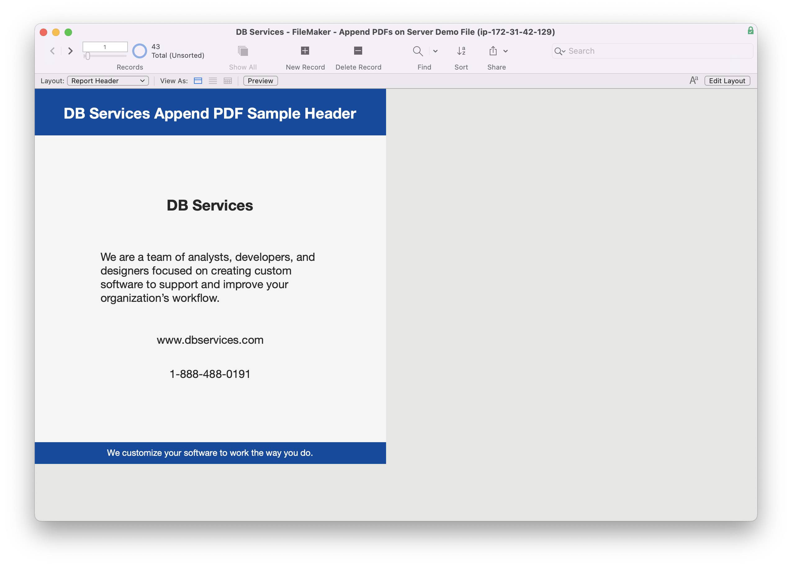 Sample report header filemaker server pdf export