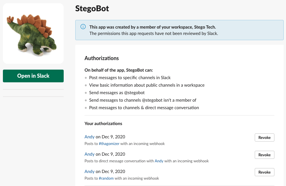 FileMaker Slack Integration- StegoBot Webhooks