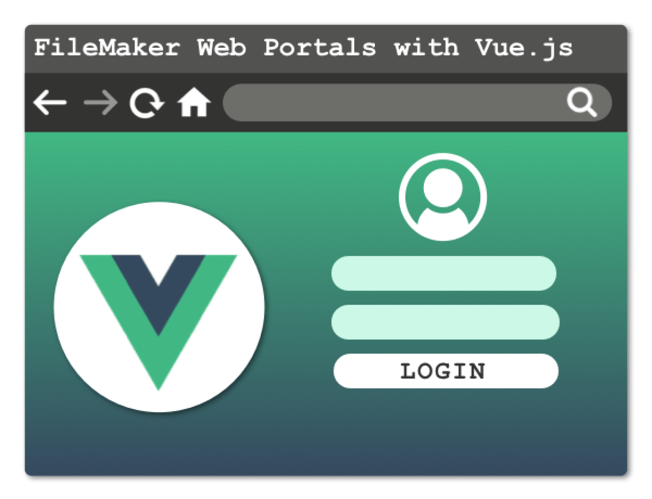 Web page login screen with the Vue logo.