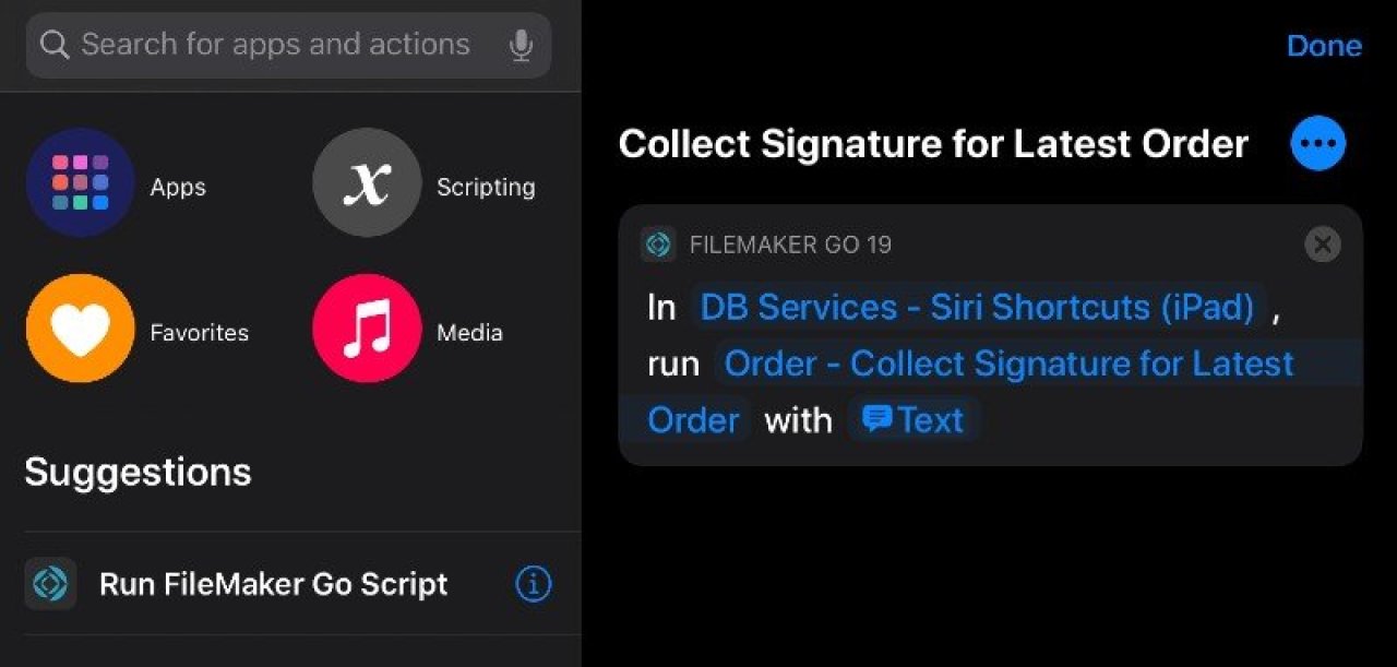 db services siri shortcuts example.