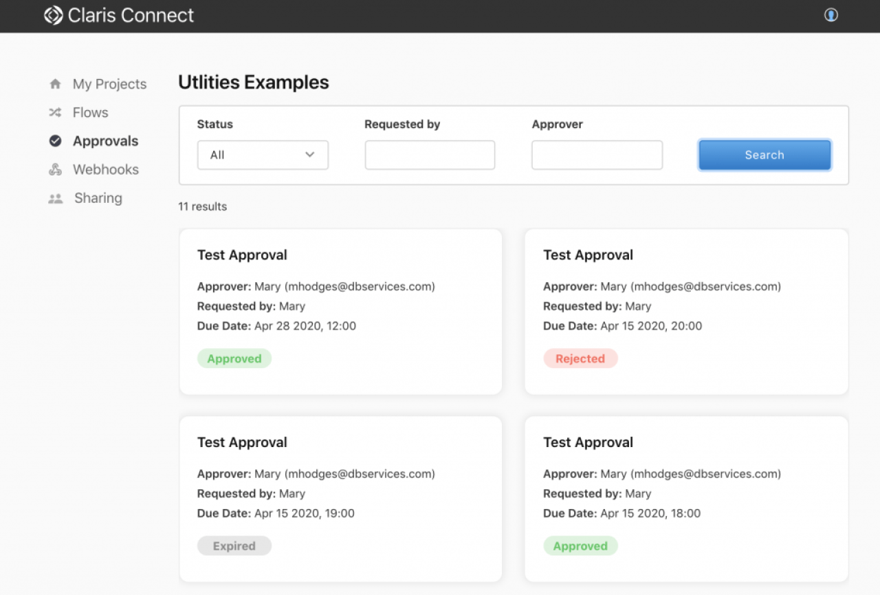 Utilities Examples- Approval results screen.