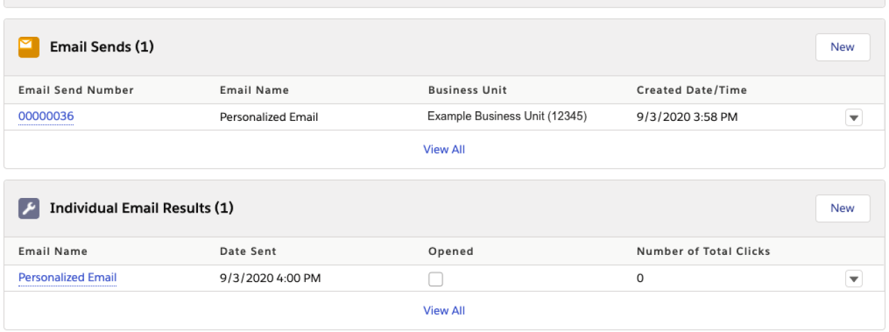 Email Results Displayed in Sales Cloud.