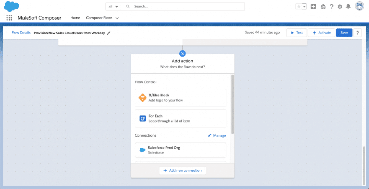 MuleSoft Composer Salesforce- Add Action Flow Details.