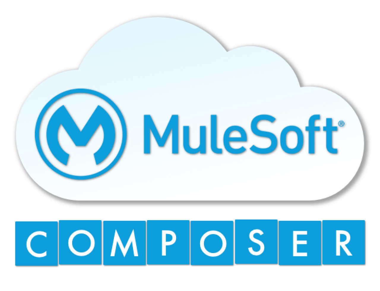 A cloud with the MuleSoft logo above letters inside squares spelling out 