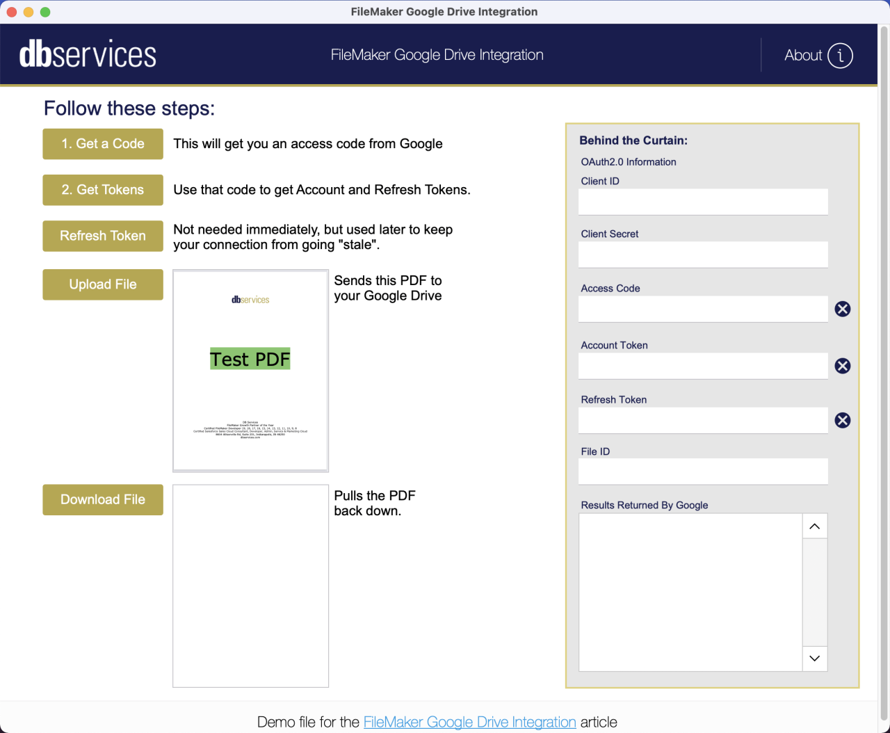 Image of the main screen of the sample database.