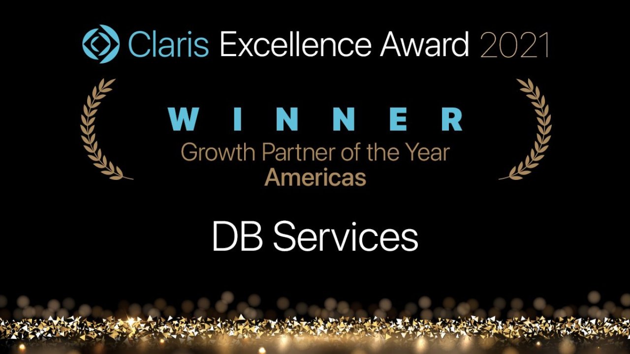 Claris Excellence Award 2021 Winner Growth Partner of the Year Americas DB Services.