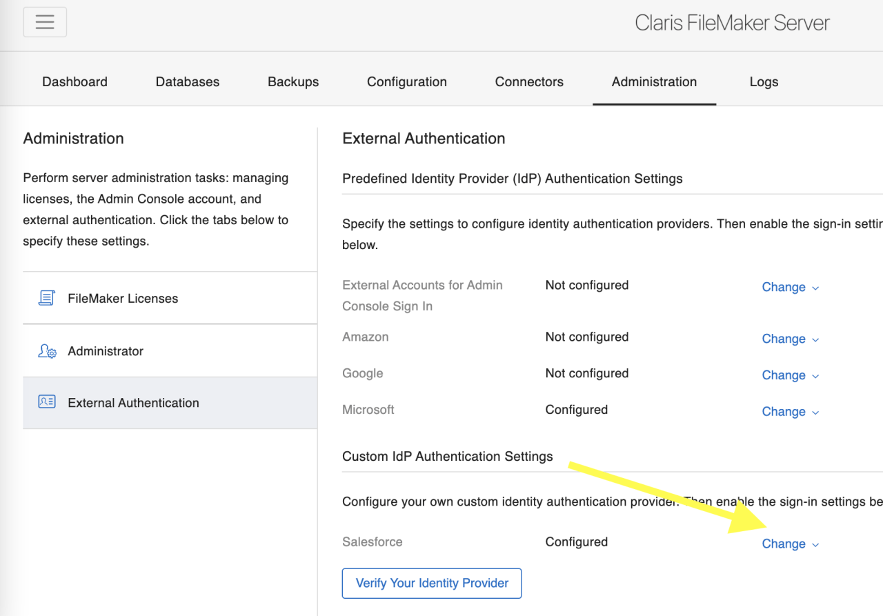 FileMaker Security Custom IdP Button.