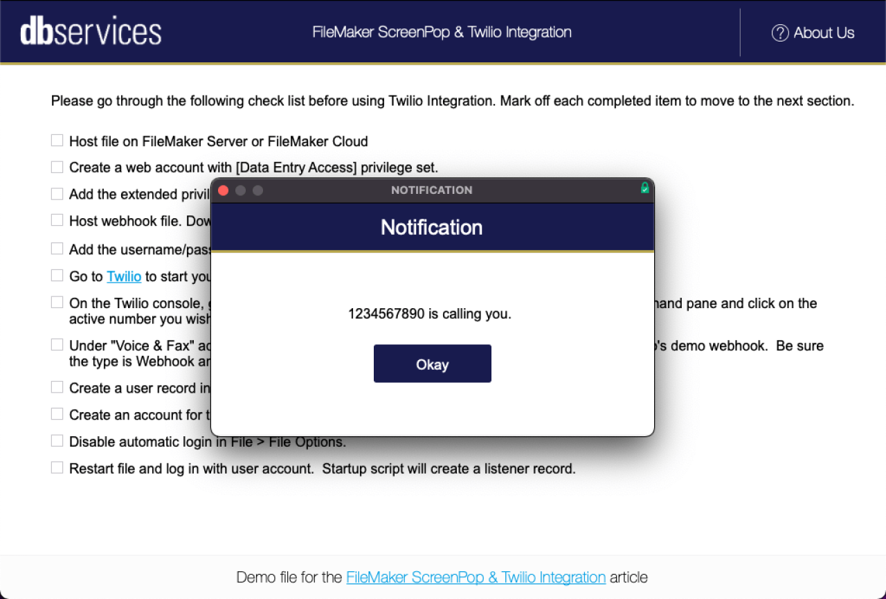 filemaker screen pop with twilio notification.
