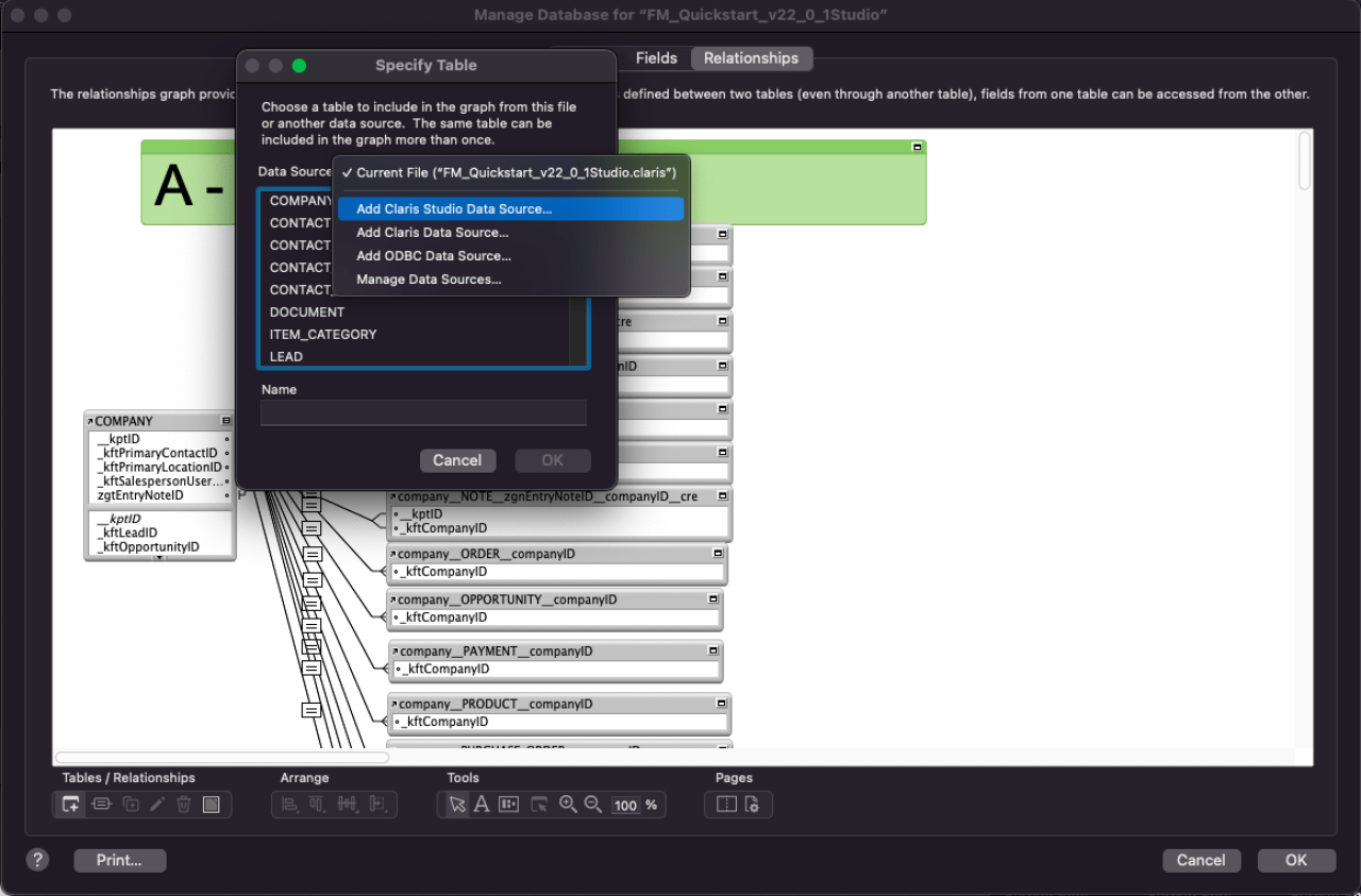 add claris studio data source.