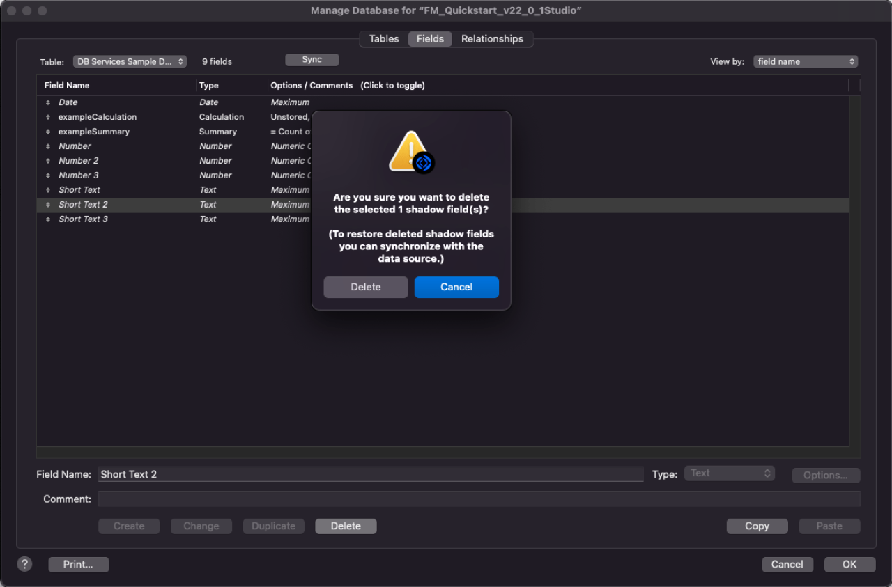 delete claris studio fields dialog.