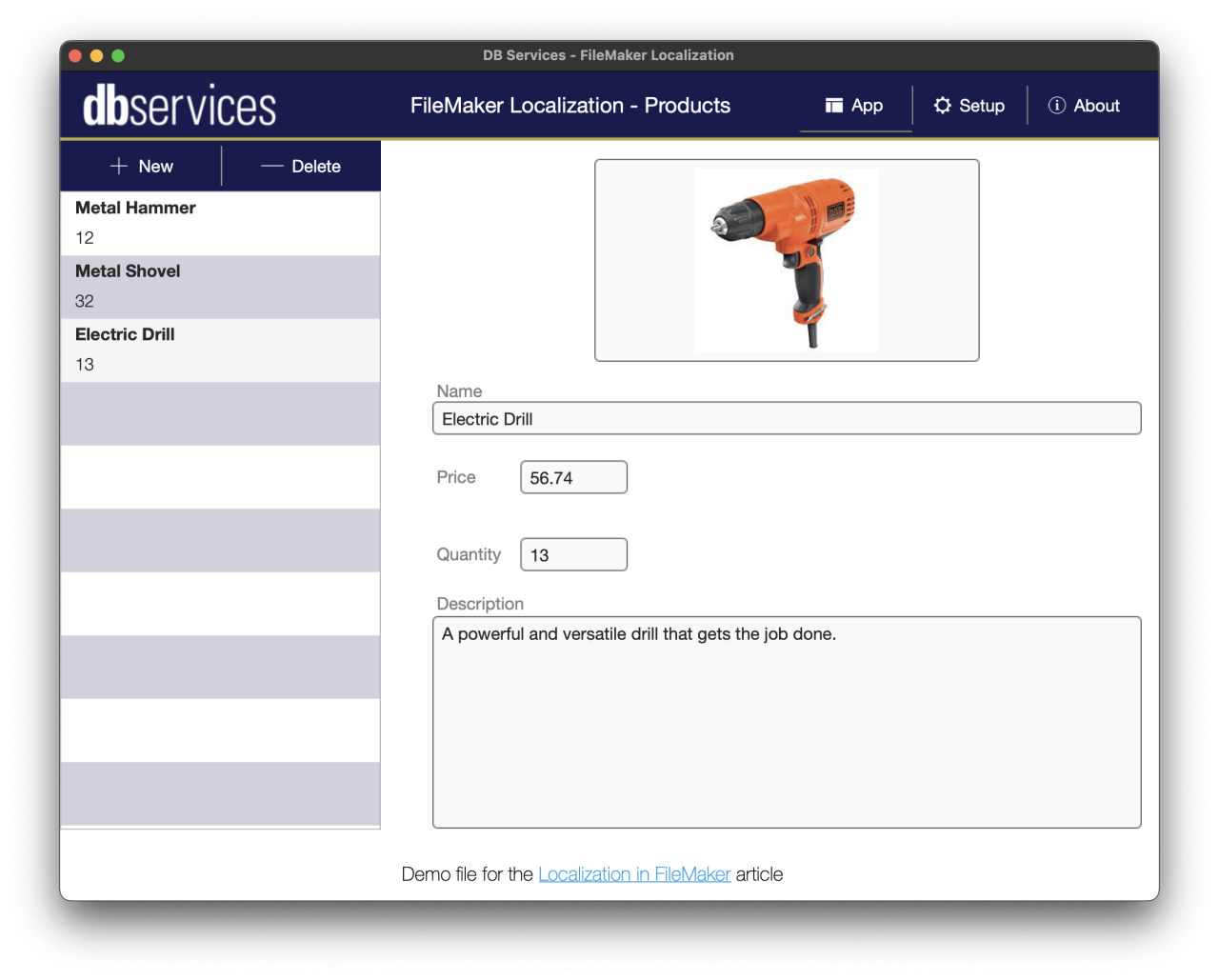 filemaker localization app demo page.