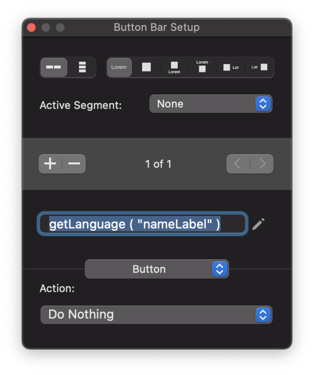 button bar label settings.