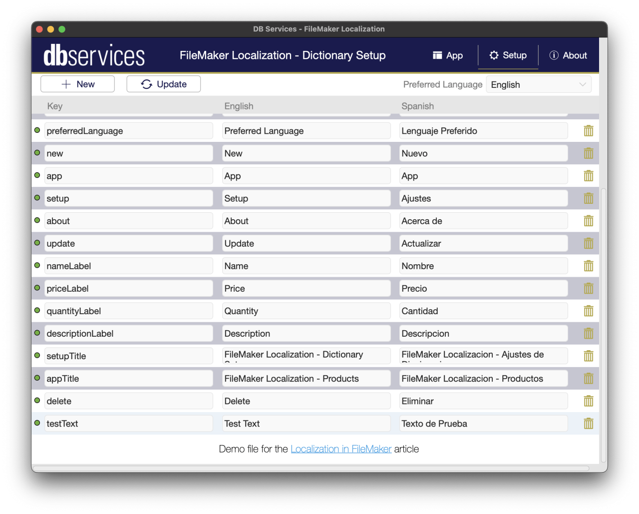 filemaker localization english dictionary page.