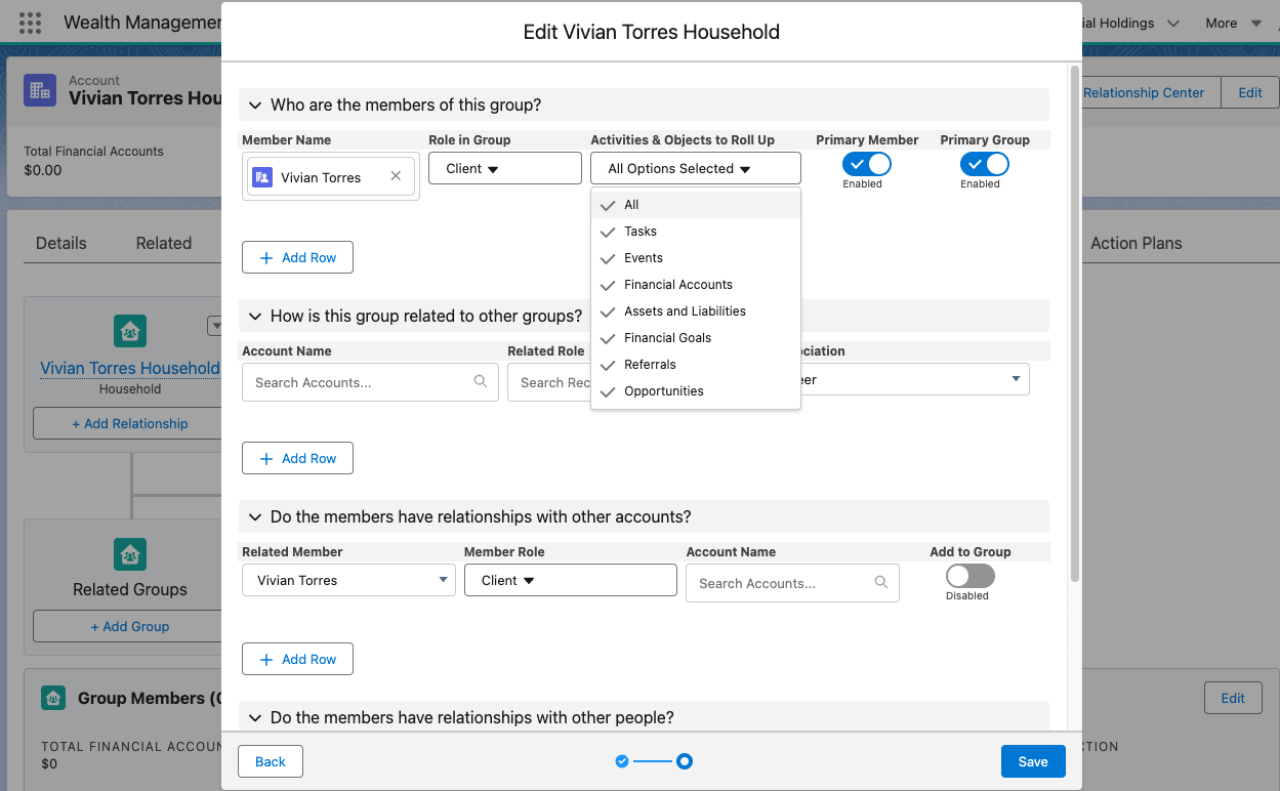 salesforce financial services cloud Adding Household Members.