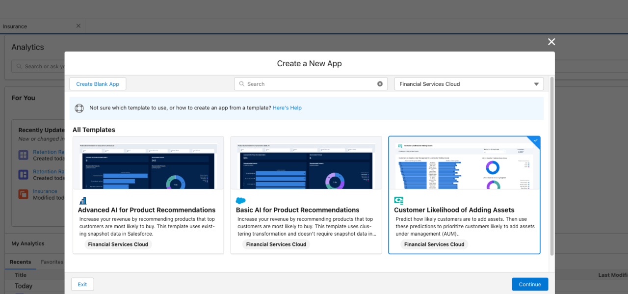 salesforce financial services cloud crm analytics apps.