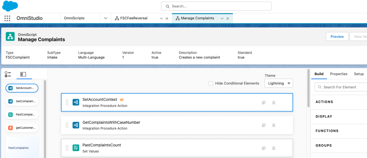 salesforce financial services cloud manage complaints omniscript.