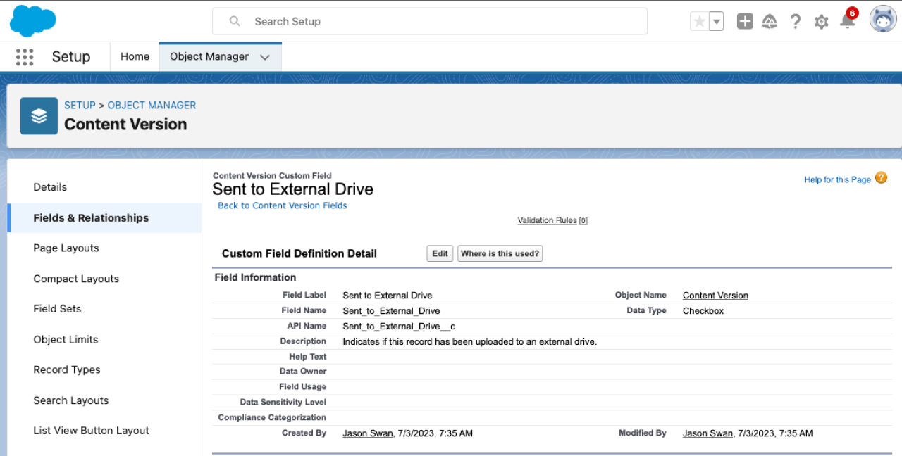 external file storage for salesforce sent to external drive checkbox.