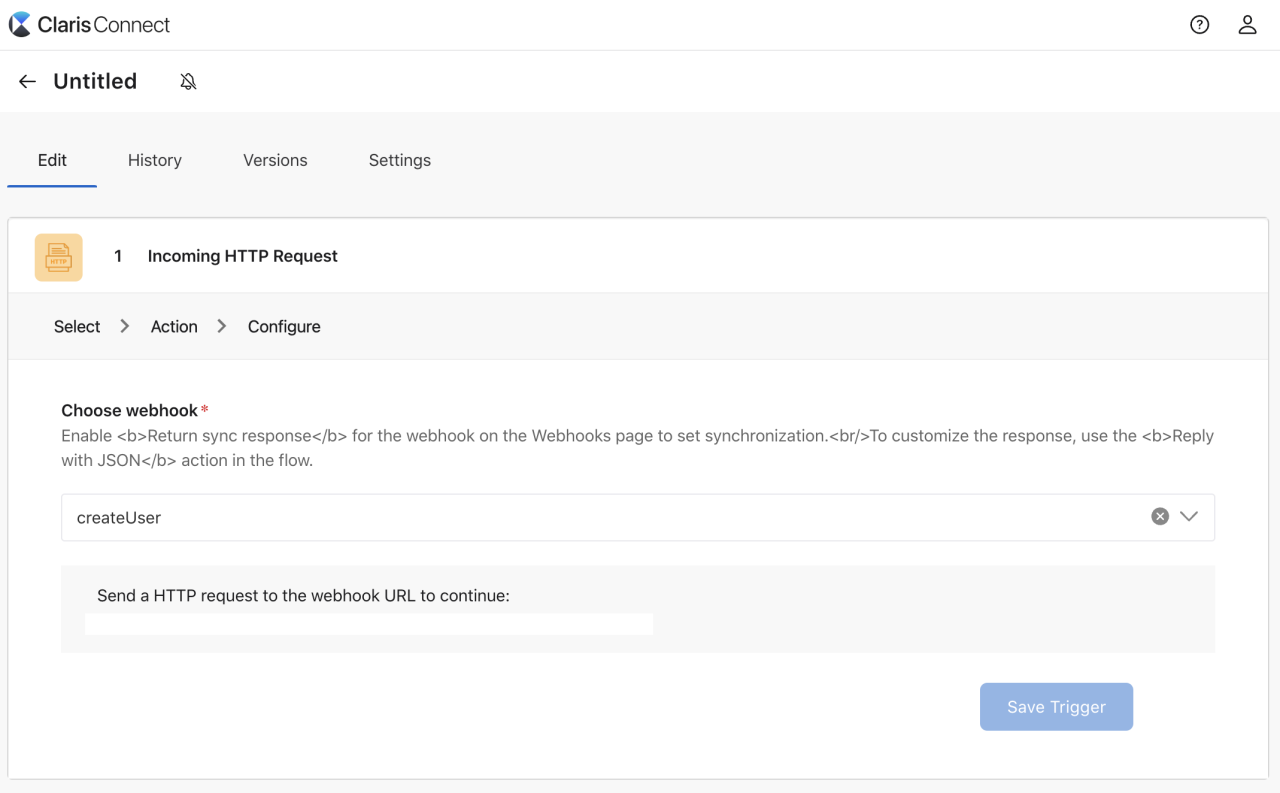 claris connect adding http trigger.