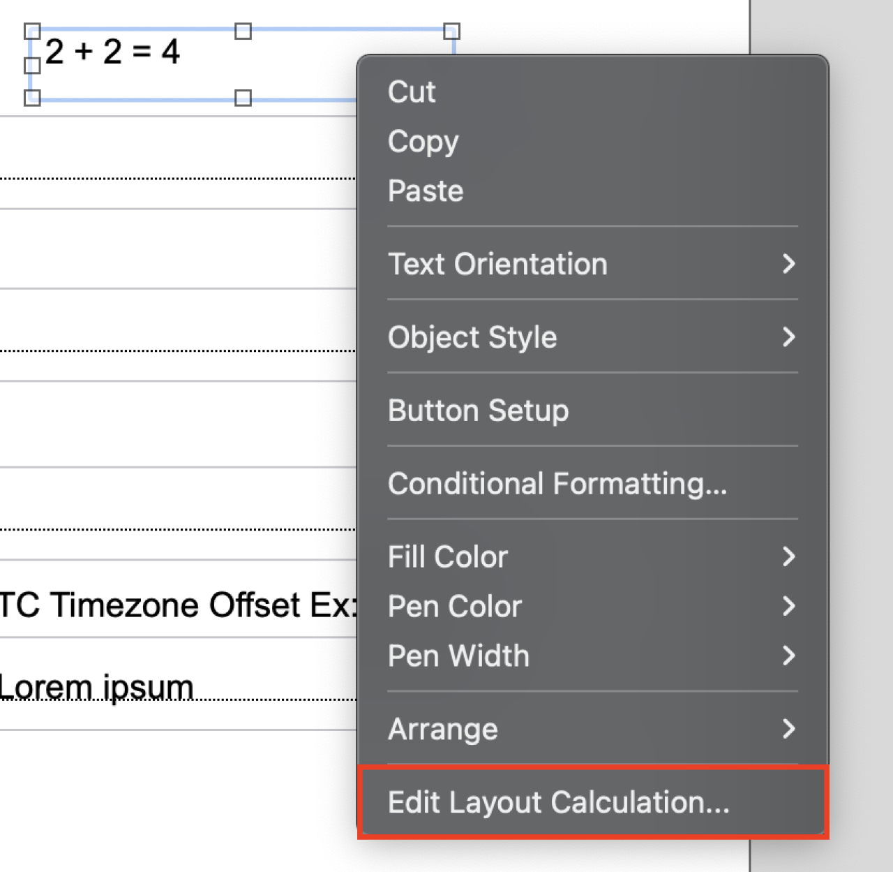 claris filemaker 20.2 edit layout calculation.