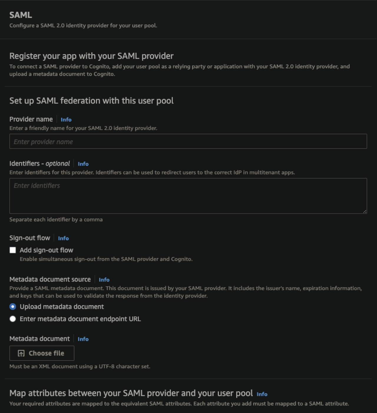 cognito authentication saml configuration.