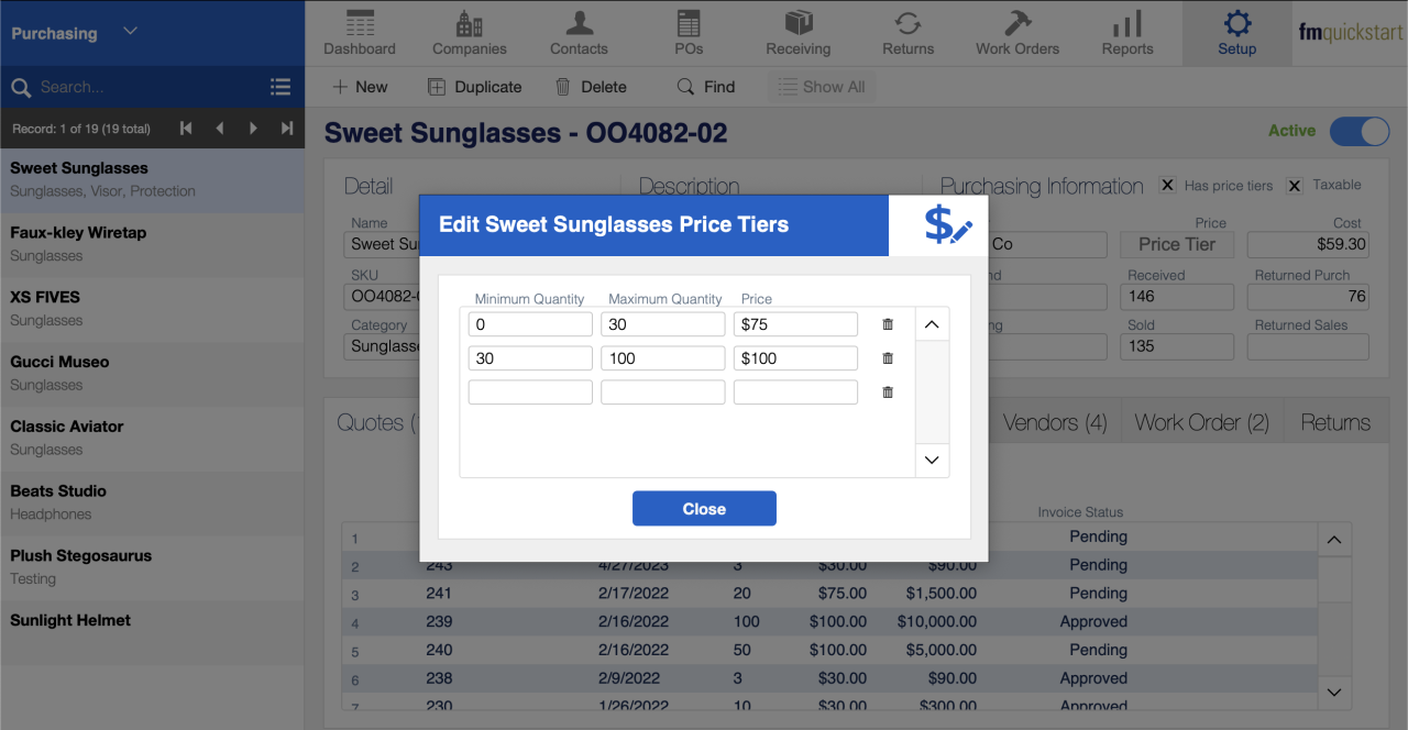 filemaker template fm quickstart 2024 price break demo.