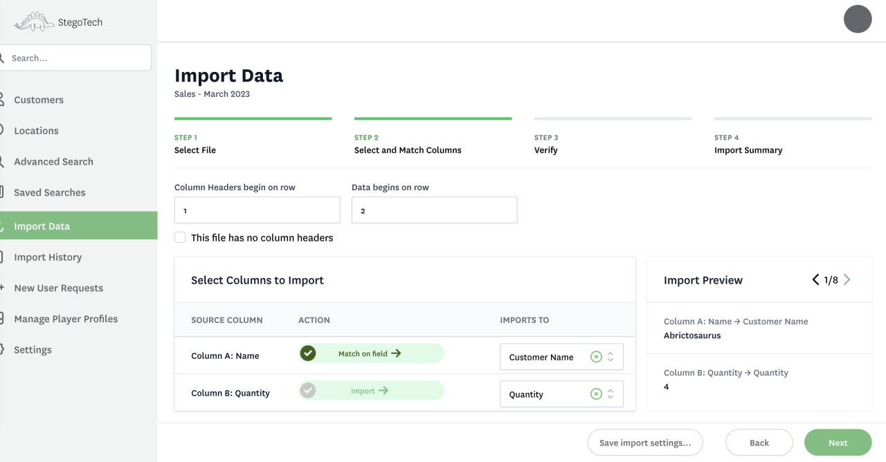 custom dynamo db import wizard import columns.