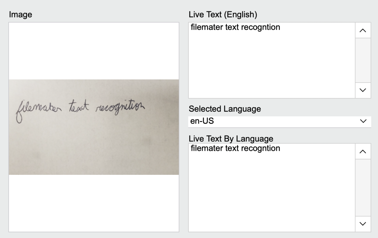 Claris FileMaker: GetLiveText for OCR on Container Images cursive english.