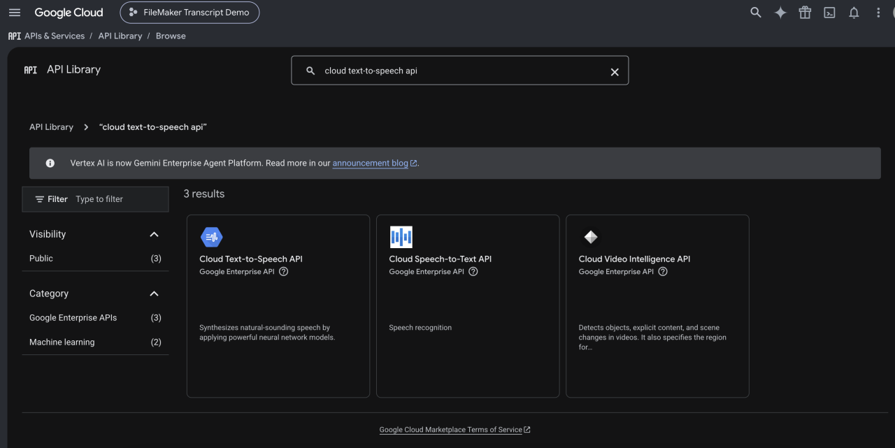 Claris FileMaker Google Speech-to-Text Integration CTTS API.