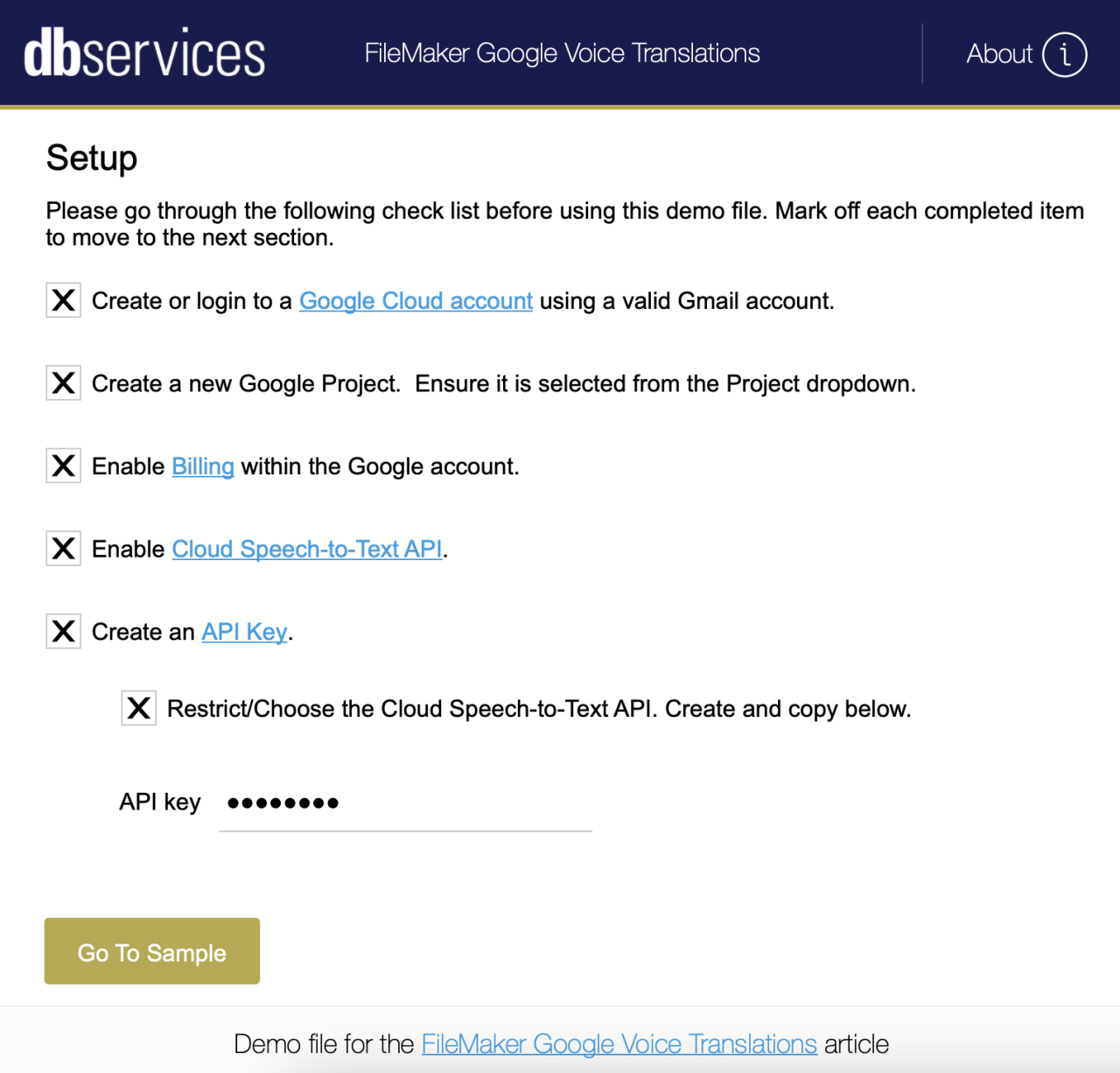 Claris FileMaker Google Speech-to-Text Integration Demo Setup.