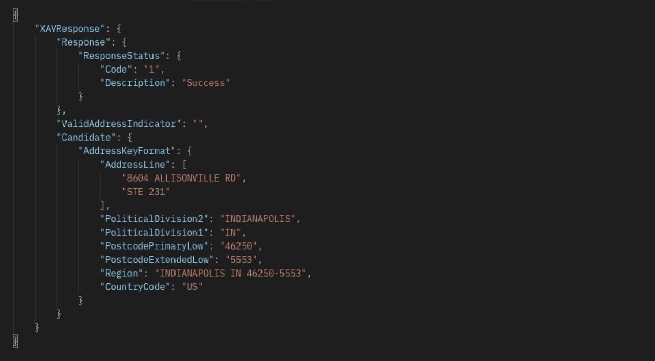 address validation response.