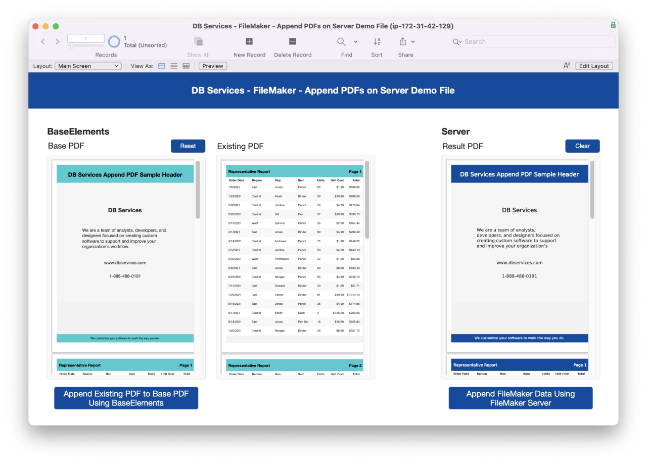append pdfs on filemaker server using baseelements.