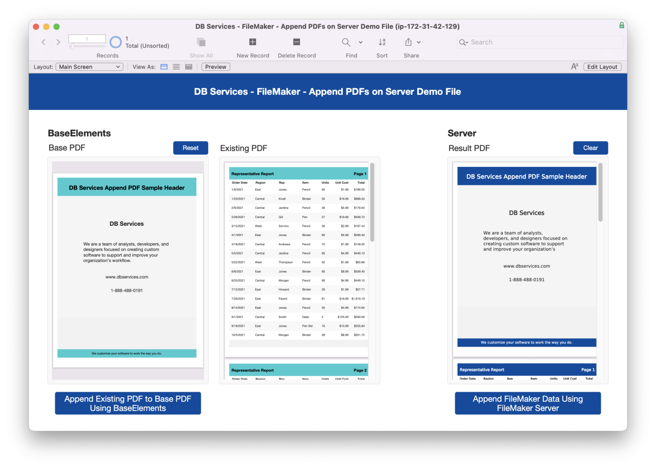 append pdfs using native filemaker server.