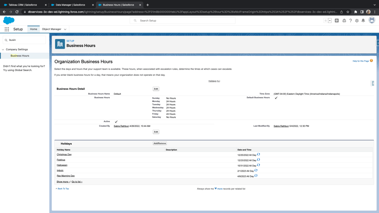 salesforce business hours and holidays.