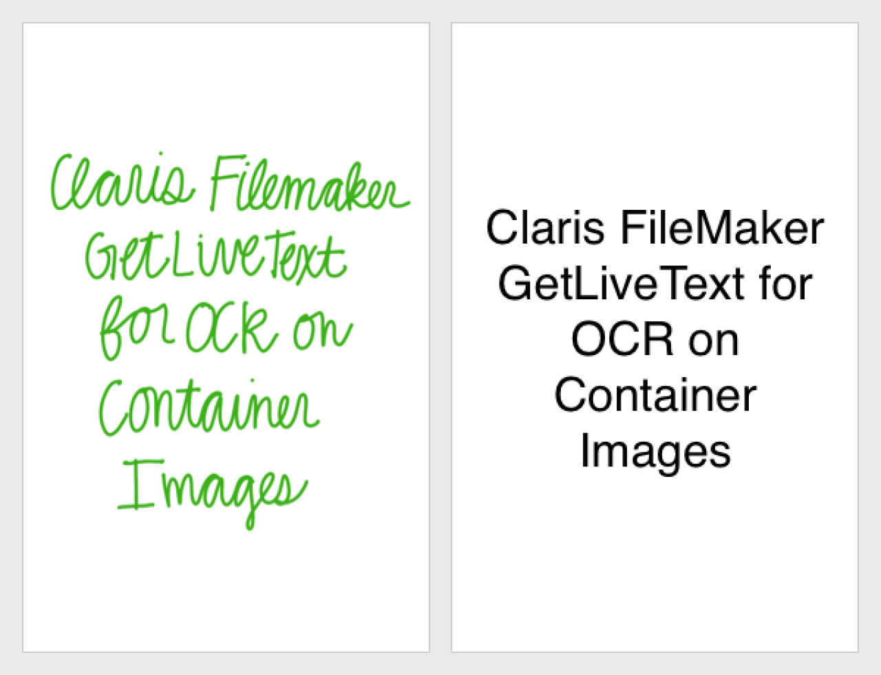 Claris FileMaker GetLiveText for OCR on Container Images.