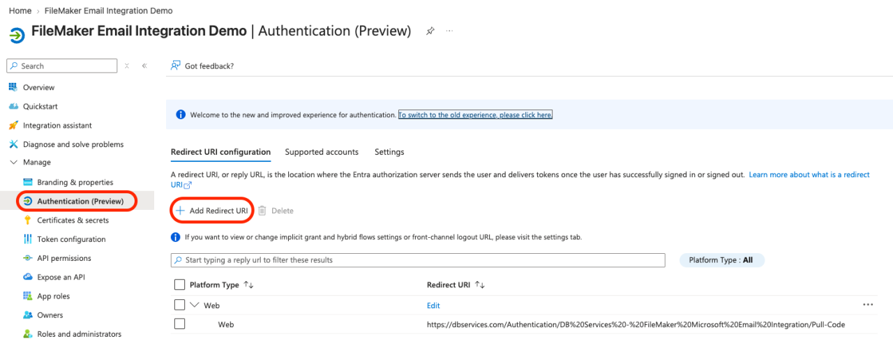 Claris FileMaker Microsoft Graph Email Integration Redirect.