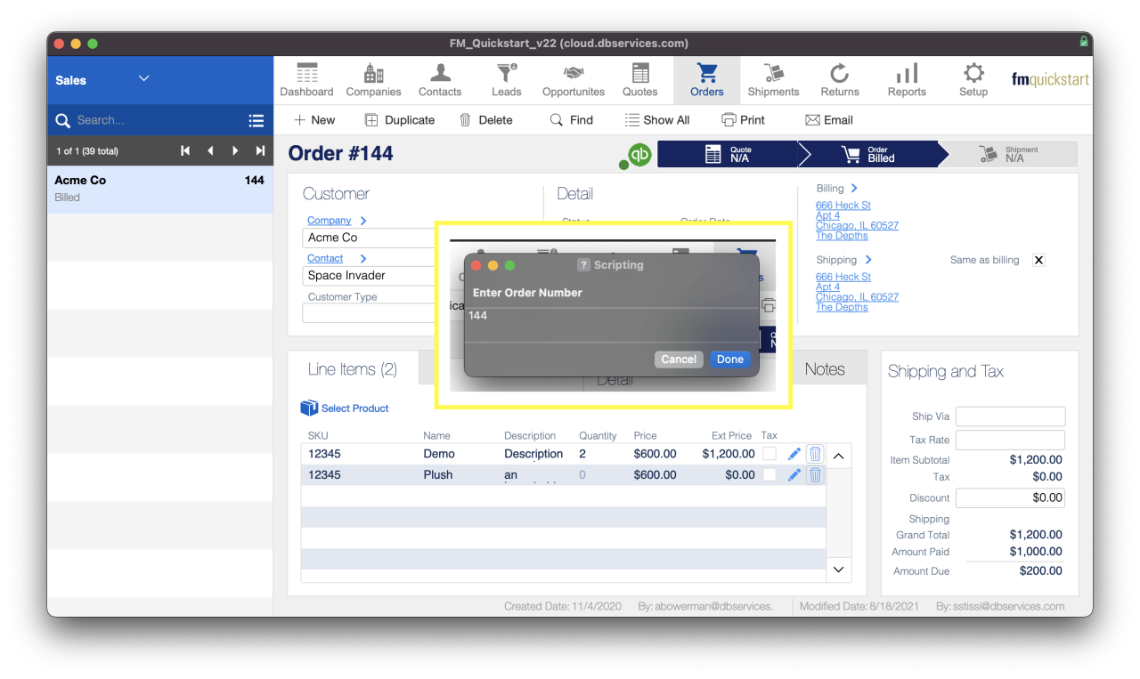 FM Quickstart Monterey Shortcuts- Enter Order Number.