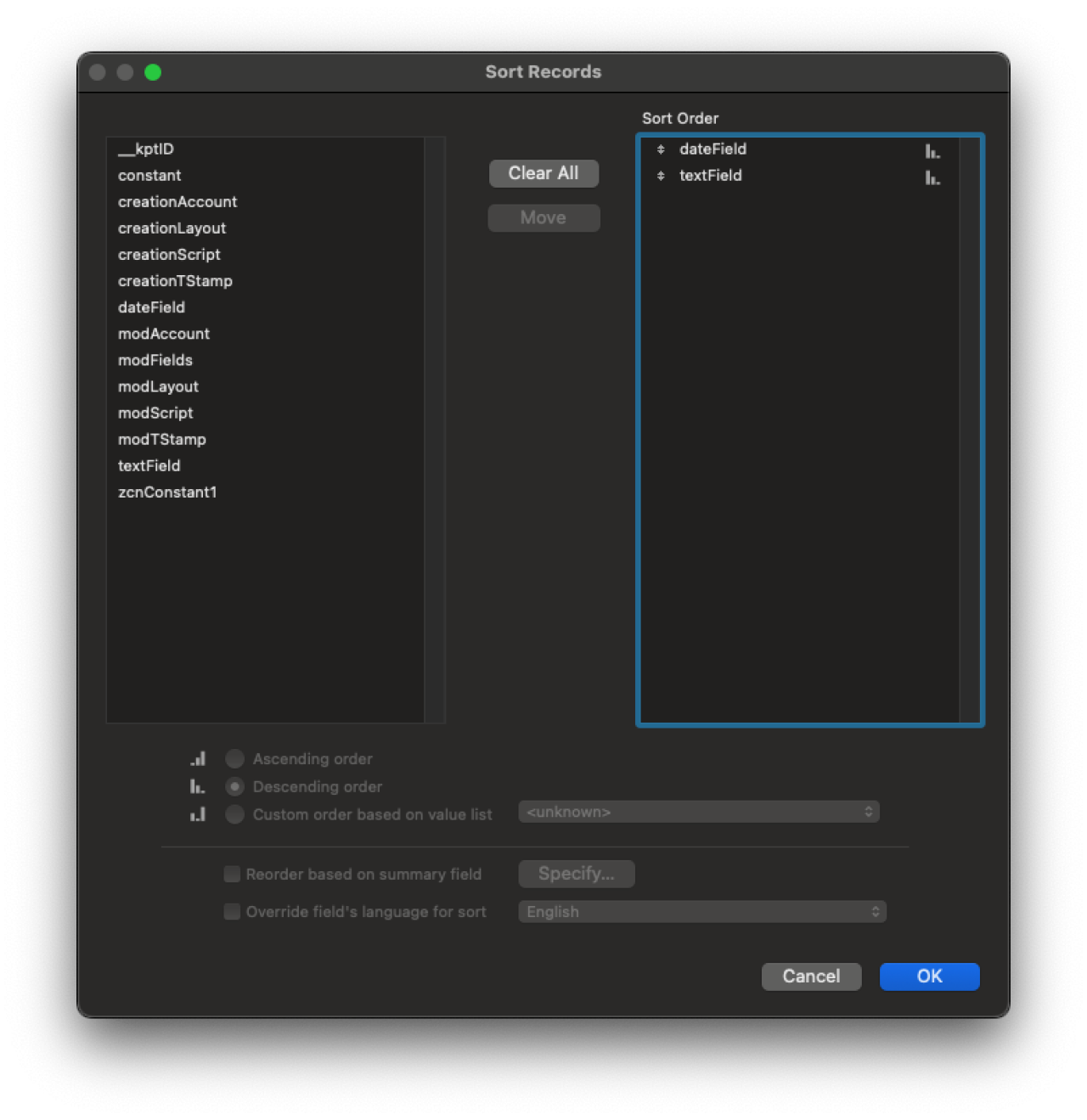 Claris FileMaker Performance Optimization portal sort.