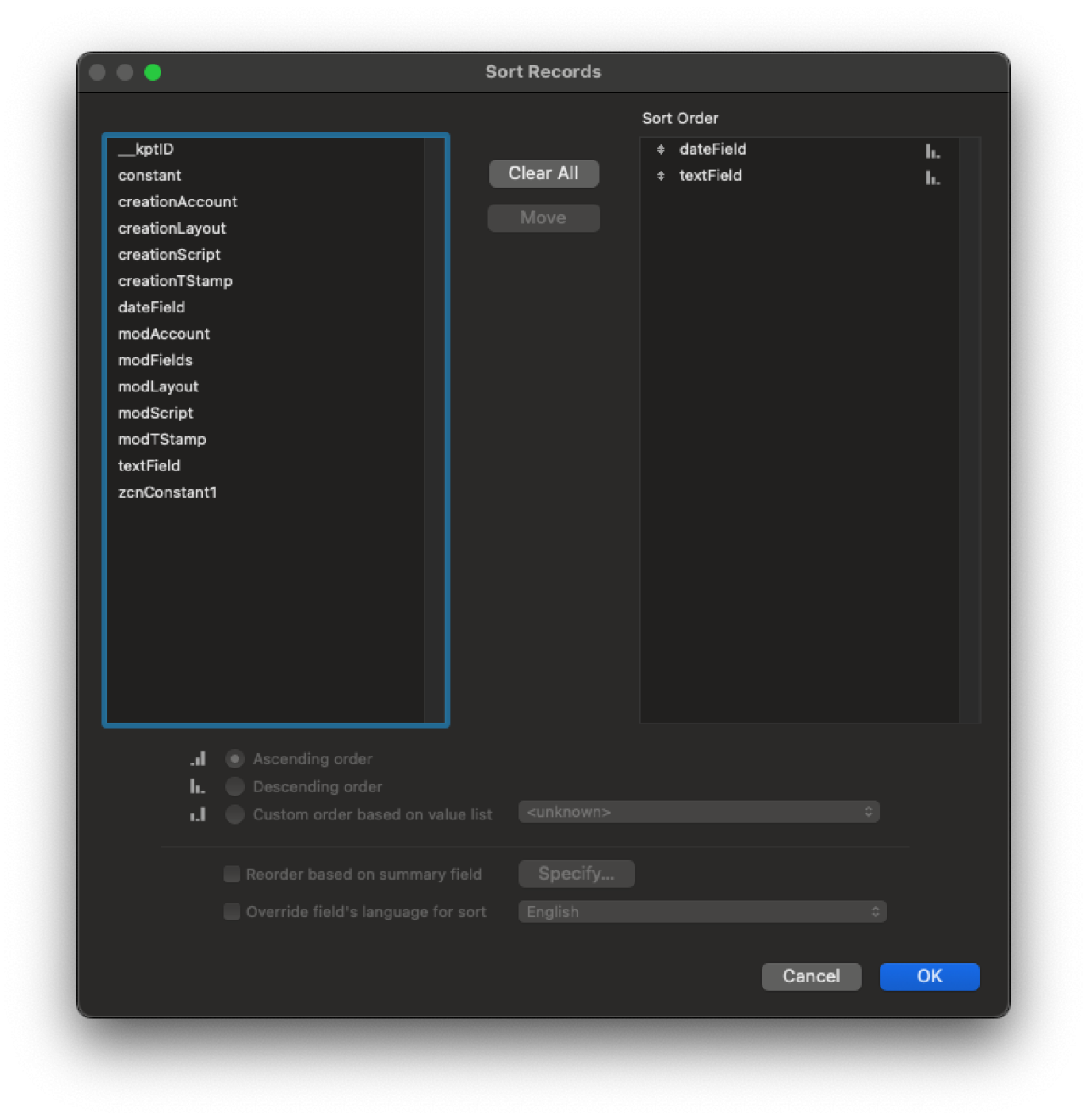 Claris FileMaker Performance Optimization sorting relationship display.
