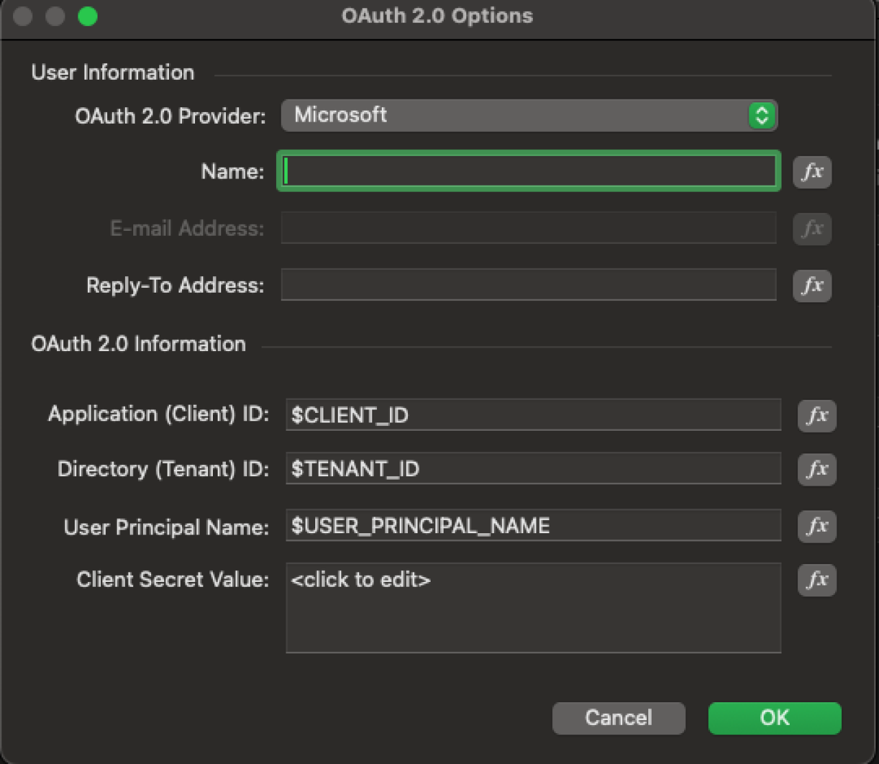 Claris FileMaker Sending Outlook OAuth Emails oauth email configuration window.