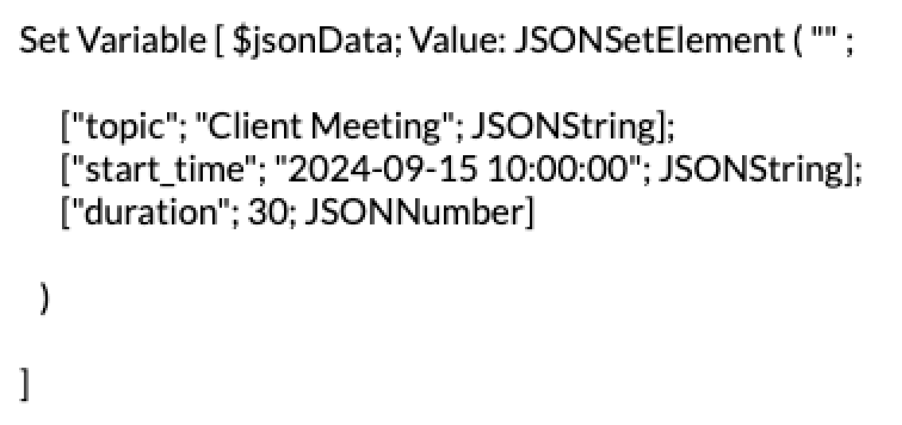 Claris FileMaker Zoom Integration Meeting JSON Data.