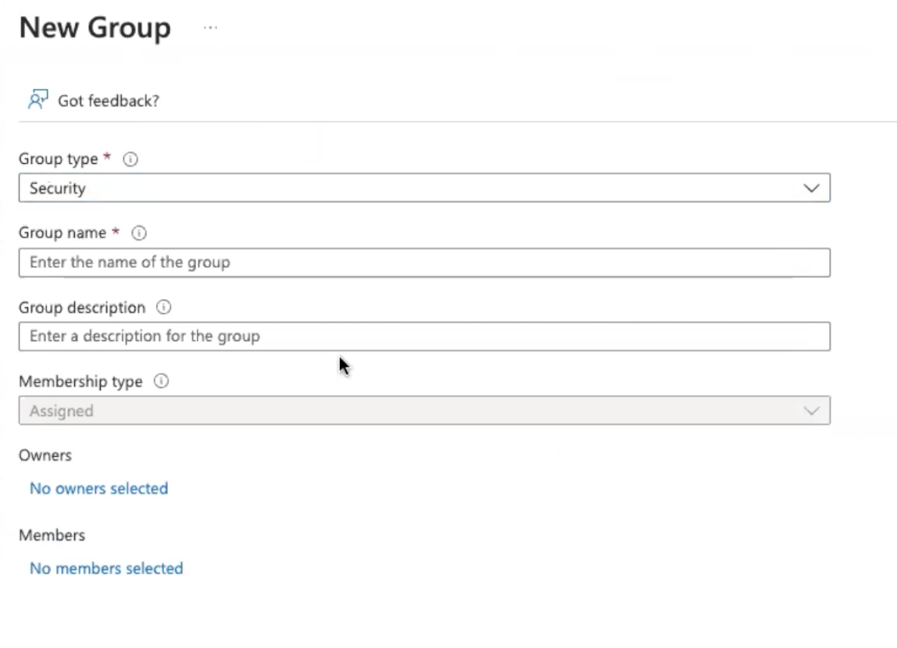 Configuring Microsoft Azure SSO for Claris FileMaker microsoft azure new group settings.