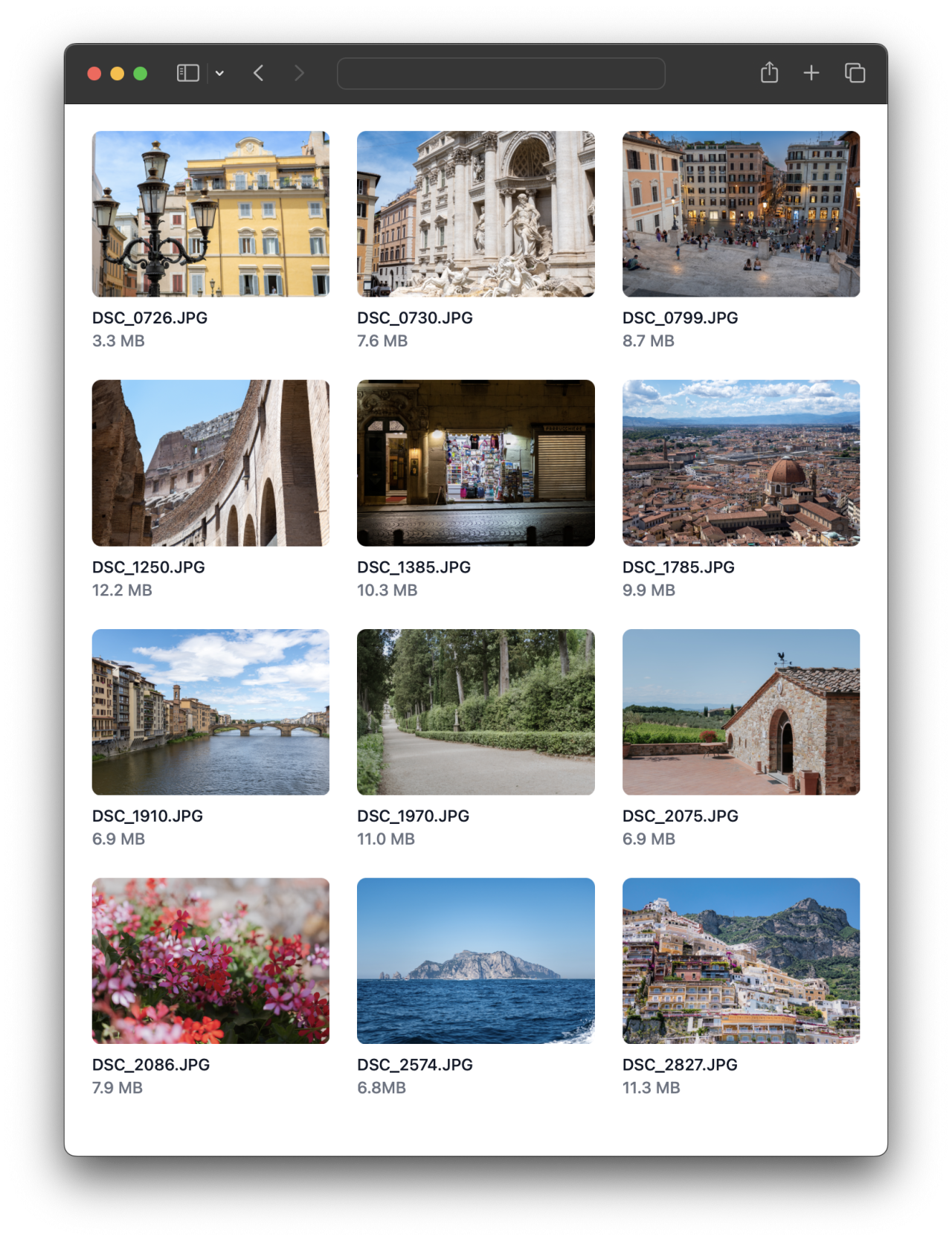 Grid UI of a photo gallery for medium screen sizes.