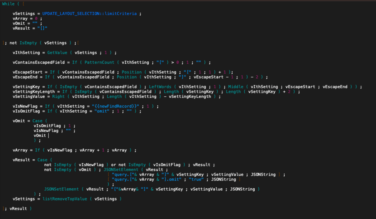 filemaker user defined logic while loop.